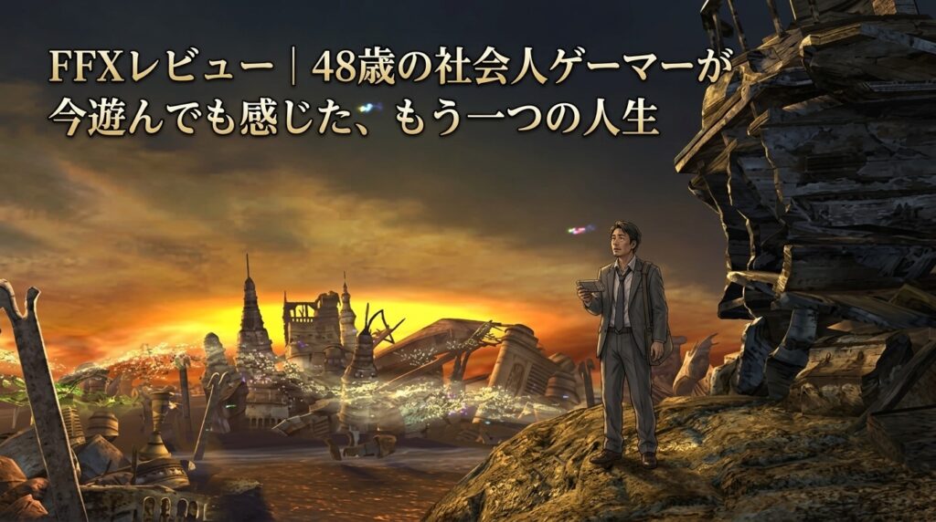 FFXの幻想的な世界を背景にゲームの世界へ入り込む48歳の社会人ゲーマー