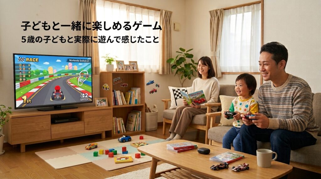5歳の子どもと一緒にゲームを楽しむ社会人ゲーマー