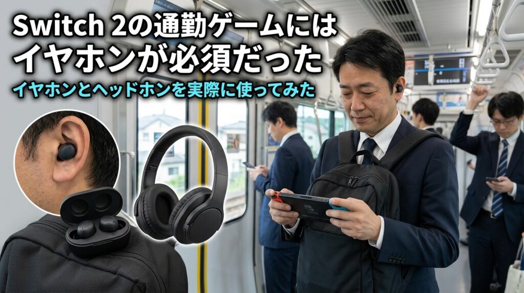 通勤電車でSwitch 2を遊びながらワイヤレスイヤホンを使う社会人ゲーマー